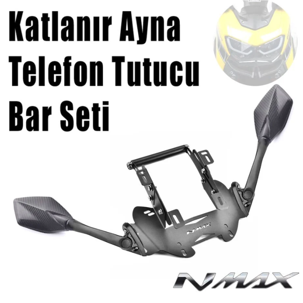 Nmax 125/155 2021-2024 Katlanır Ayna-Telefon Tutucu Bar Seti + Ayna Kapatma Vidası Hediye